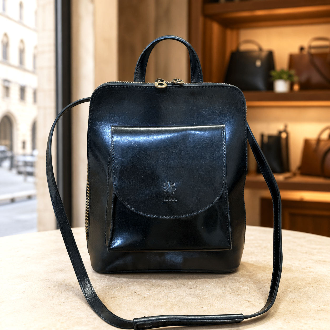 Fiammetta Convertible Hand-Dyed Italian Leather Organizer Backpack - Made In Italy