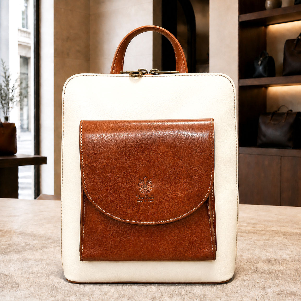 Fiammetta Convertible Hand-Dyed Italian Leather Organizer Backpack - Made In Italy