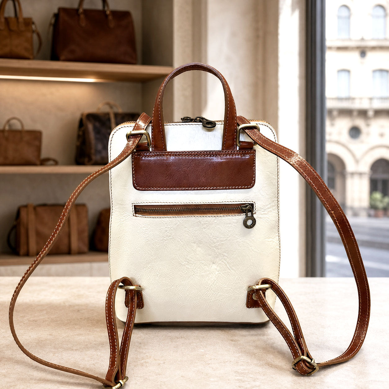 Fiammetta Convertible Hand-Dyed Italian Leather Organizer Backpack - Made In Italy