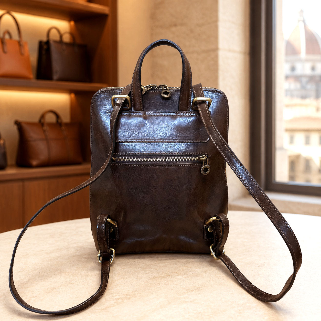 Fiammetta Convertible Hand-Dyed Italian Leather Organizer Backpack - Made In Italy