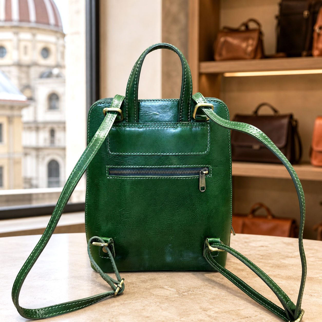 Fiammetta Convertible Hand-Dyed Italian Leather Organizer Backpack - Made In Italy