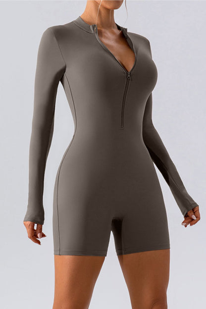 Long Sleeve Active Half Zip Romper