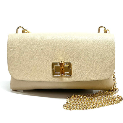 Rebecca Cow Leather Chain Shoulder Bag - Made In Italy