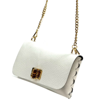 Rebecca Cow Leather Chain Shoulder Bag - Made In Italy