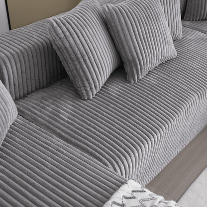 4-Seater Modular U-Shaped Sectional Sofa with Chaise Lounge | Striped Corduroy Upholstery, Grey | Free Configuration, Easy Assembly