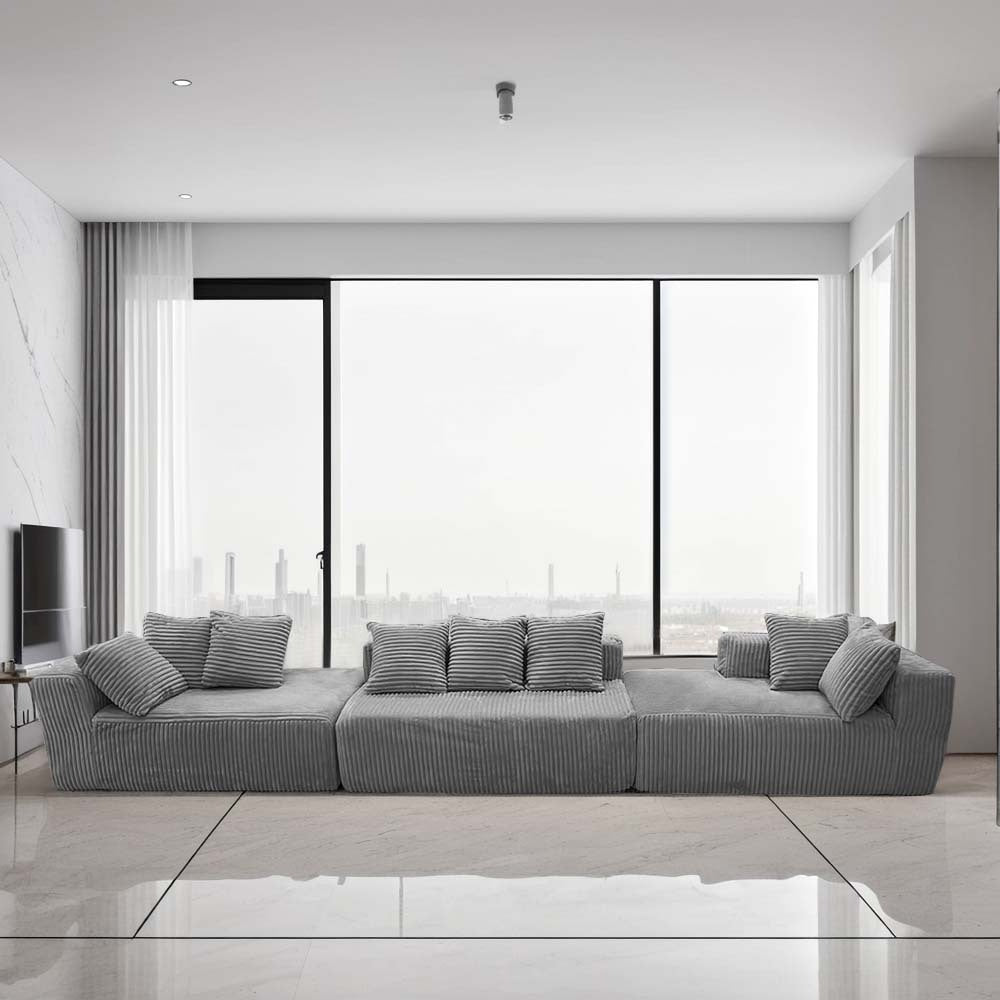 4-Seater Modular U-Shaped Sectional Sofa with Chaise Lounge | Striped Corduroy Upholstery, Grey | Free Configuration, Easy Assembly