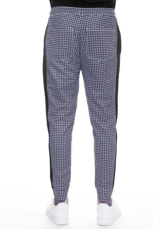 Patterned Sweatpants with Side Stripe