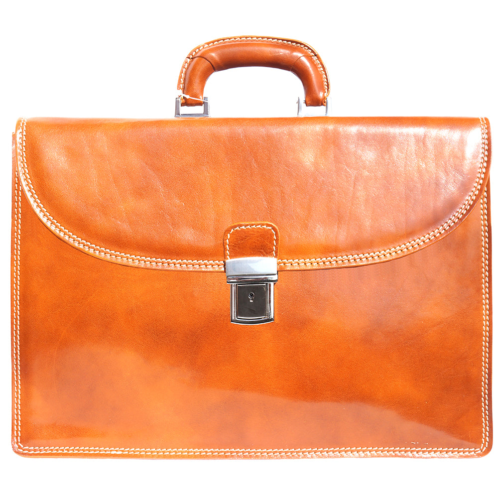 Leather briefcase with three compartments - Made In Italy
