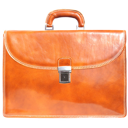 Leather briefcase with three compartments - Made In Italy