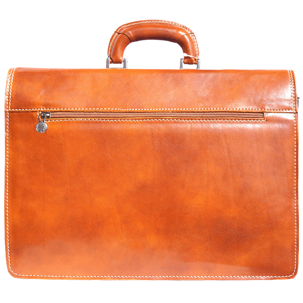 Leather briefcase with three compartments - Made In Italy