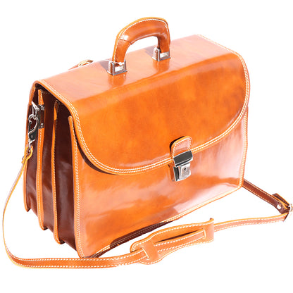 Leather briefcase with three compartments - Made In Italy