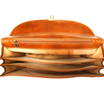 Leather briefcase with three compartments - Made In Italy