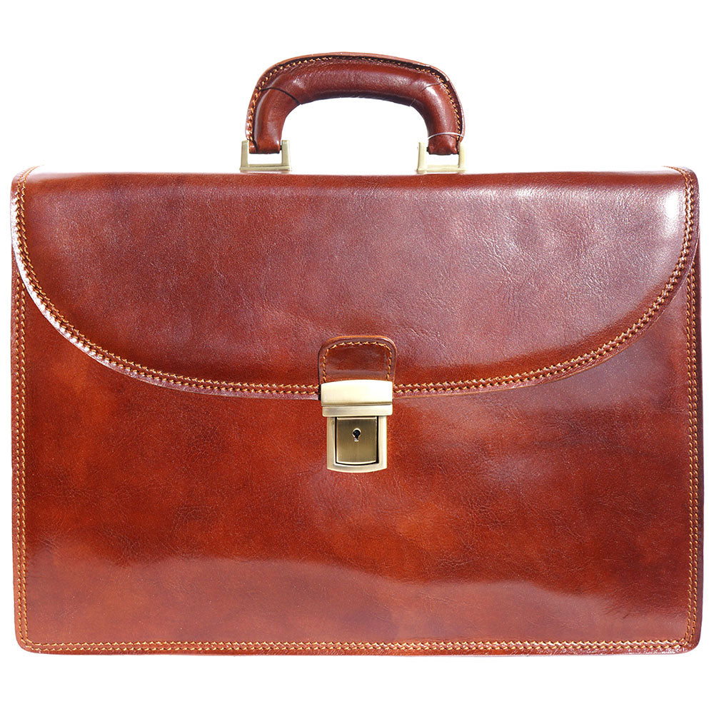 Leather briefcase with three compartments - Made In Italy