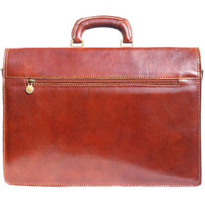 Leather briefcase with three compartments - Made In Italy