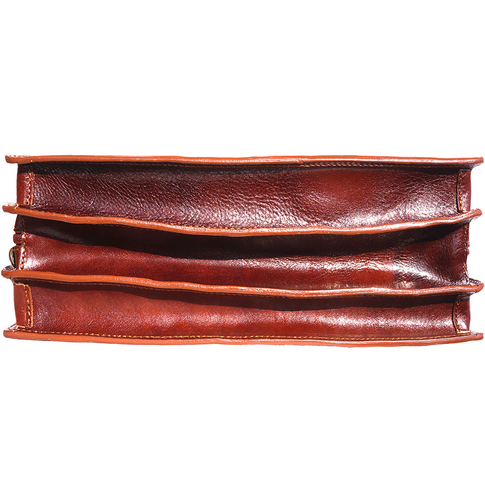 Leather briefcase with three compartments - Made In Italy