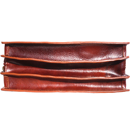 Leather briefcase with three compartments - Made In Italy