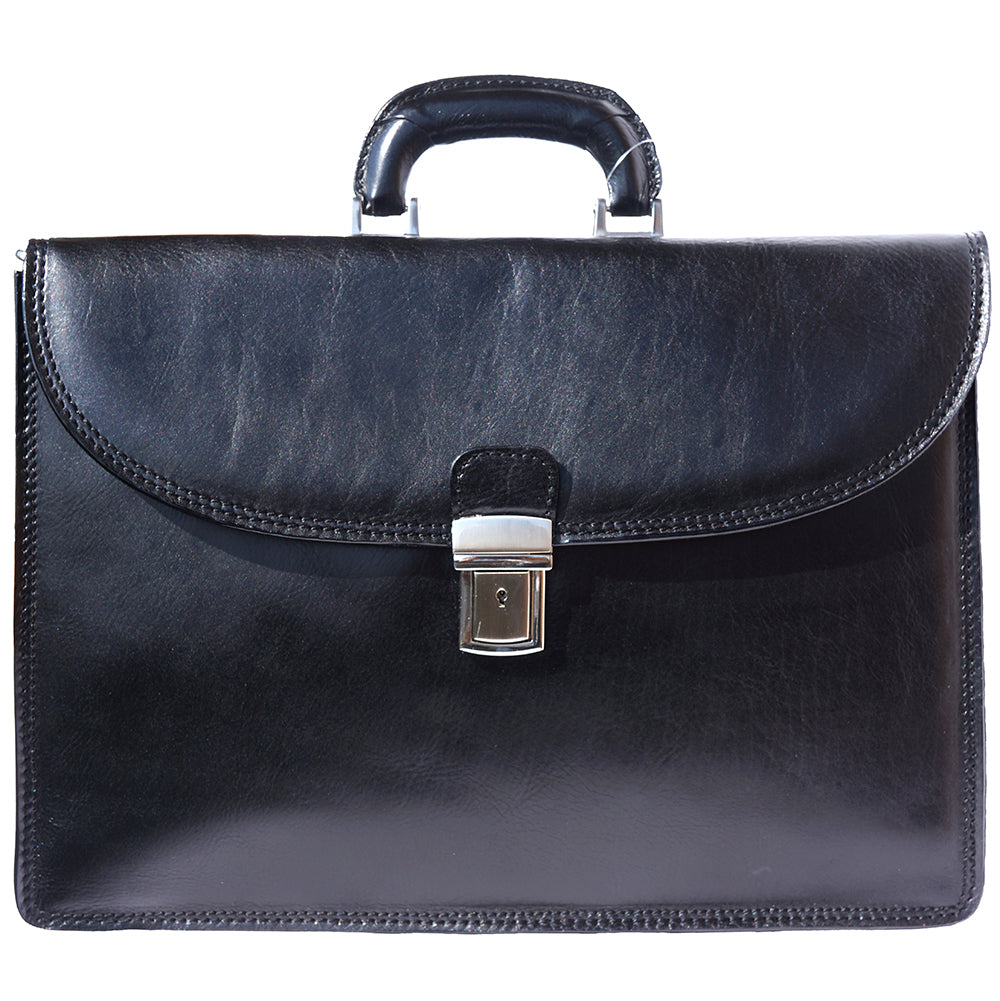 Leather briefcase with three compartments - Made In Italy