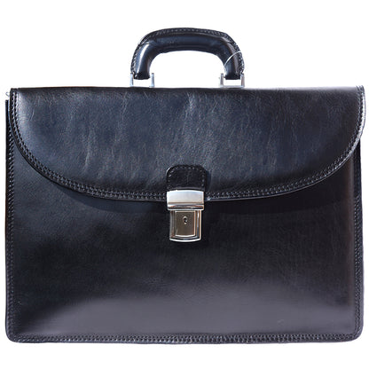 Leather briefcase with three compartments - Made In Italy