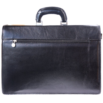 Leather briefcase with three compartments - Made In Italy