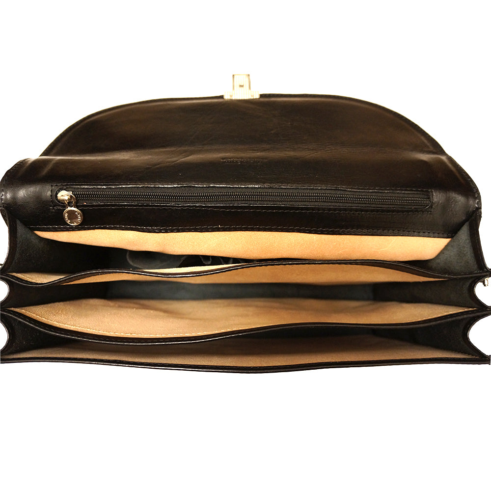 Leather briefcase with three compartments - Made In Italy