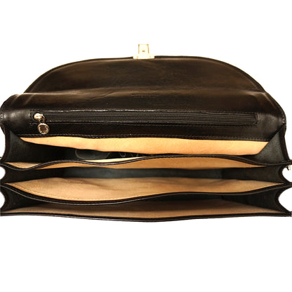 Leather briefcase with three compartments - Made In Italy