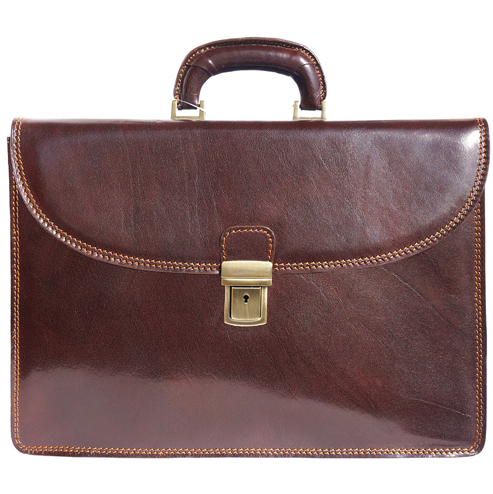 Leather briefcase with three compartments - Made In Italy