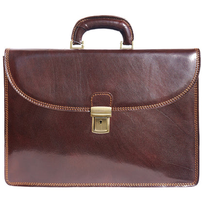 Leather briefcase with three compartments - Made In Italy