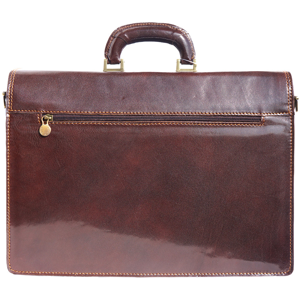 Leather briefcase with three compartments - Made In Italy