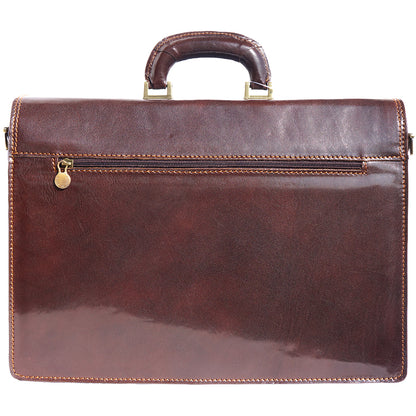 Leather briefcase with three compartments - Made In Italy