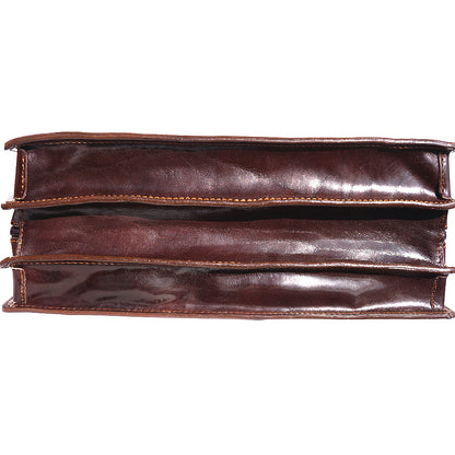 Leather briefcase with three compartments - Made In Italy