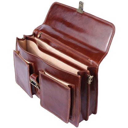 Magnate Leather Briefcase - Made In Italy