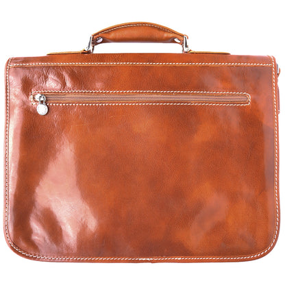 Leather briefcase with two compartments - made in Italy