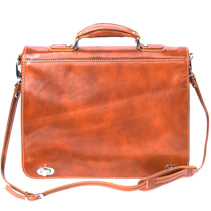 Leather briefcase with two compartments - made in Italy