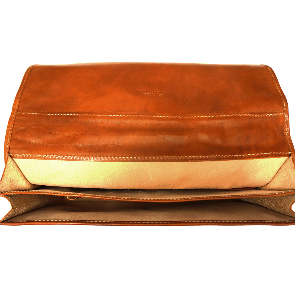 Leather briefcase with two compartments - made in Italy