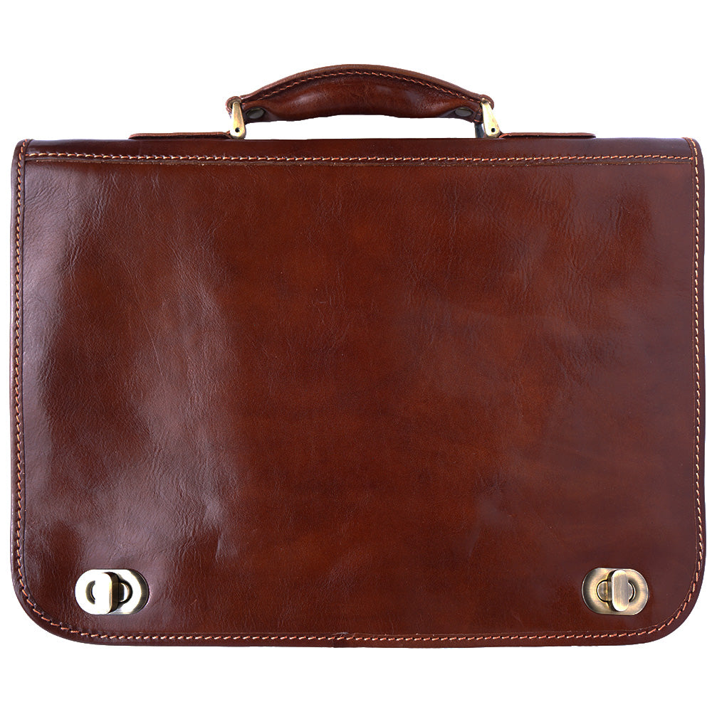 Leather briefcase with two compartments - made in Italy