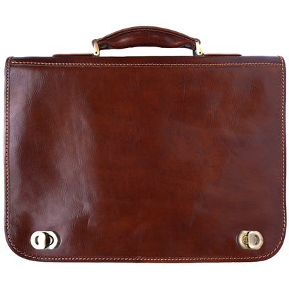 Leather briefcase with two compartments - made in Italy