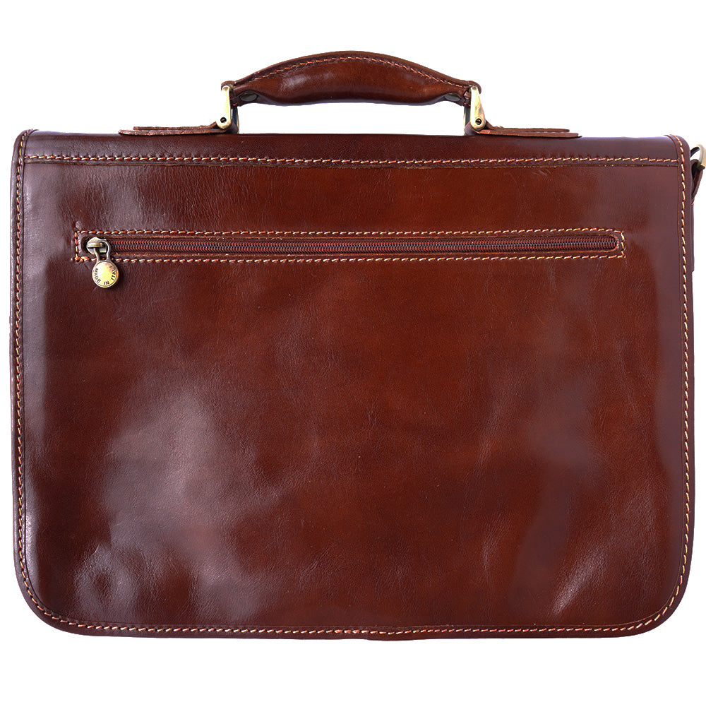 Leather briefcase with two compartments - made in Italy