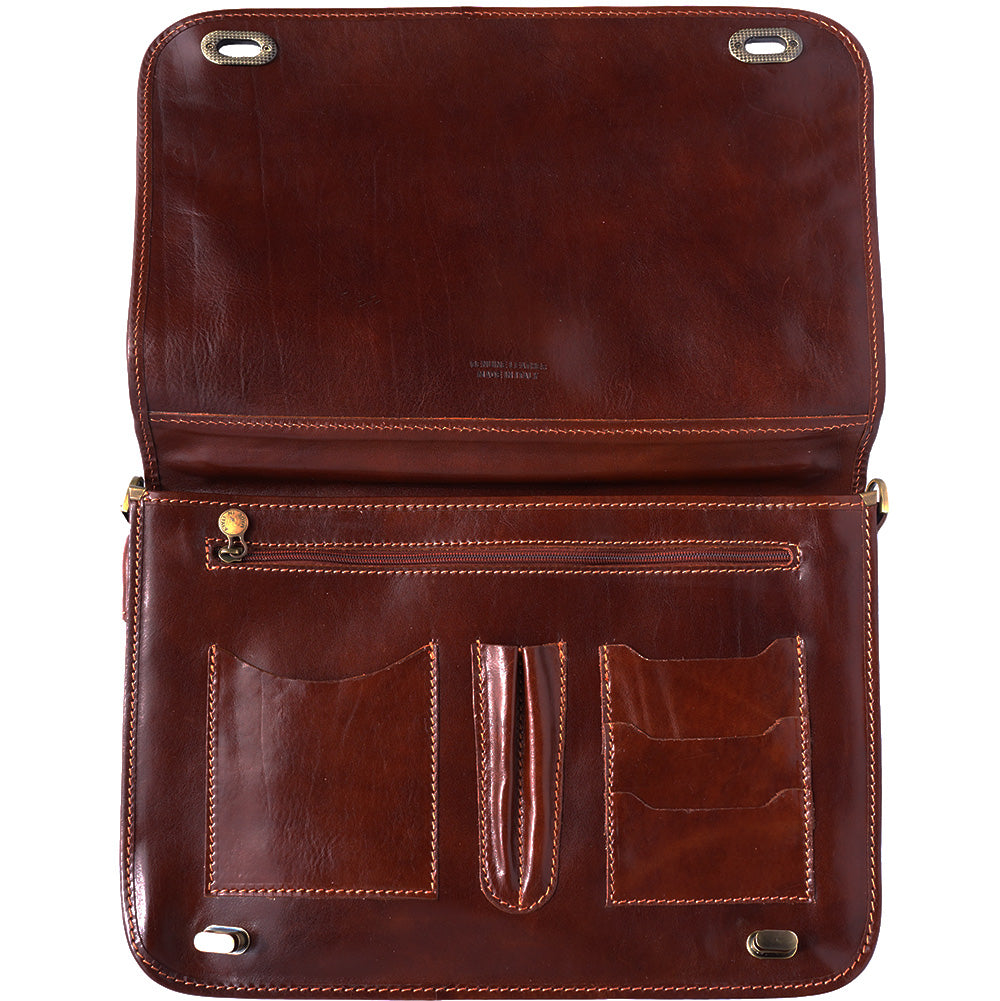 Leather briefcase with two compartments - made in Italy