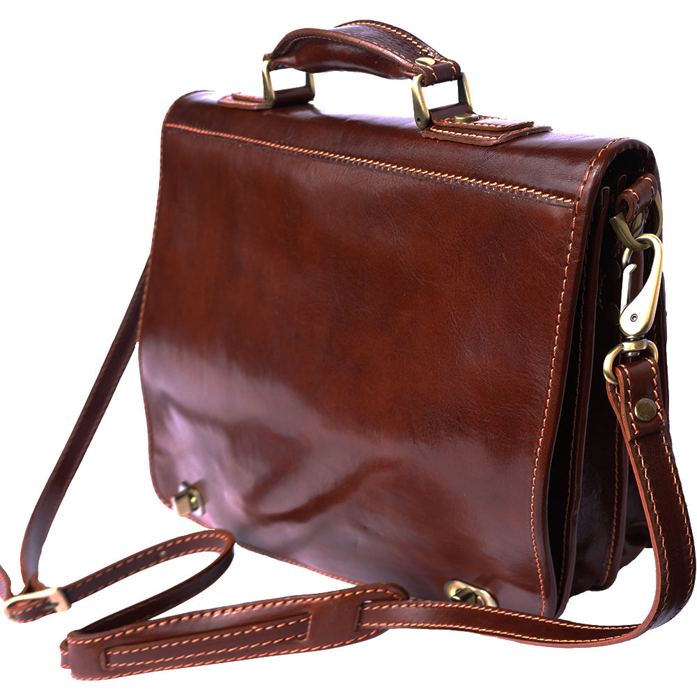 Leather briefcase with two compartments - made in Italy