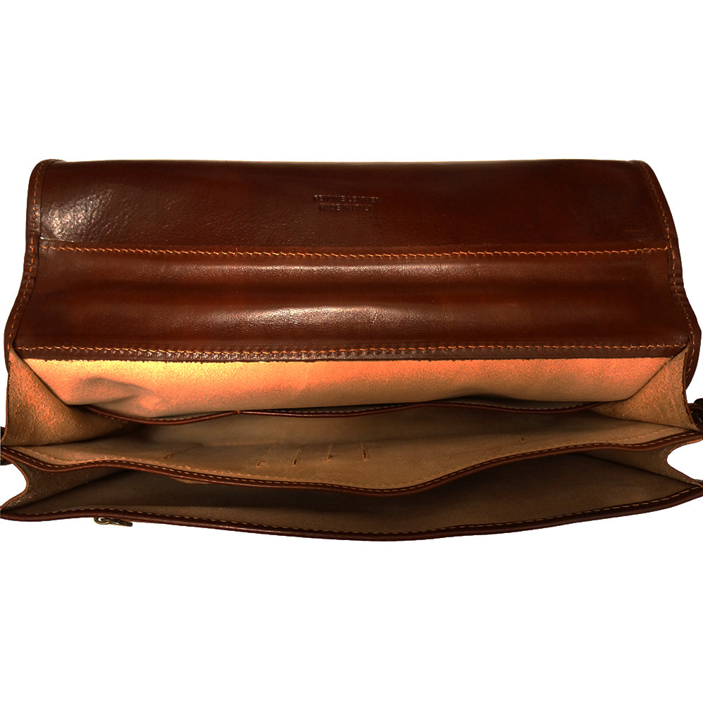 Leather briefcase with two compartments - made in Italy