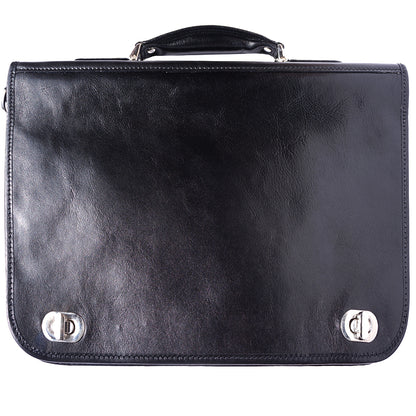 Leather briefcase with two compartments - made in Italy