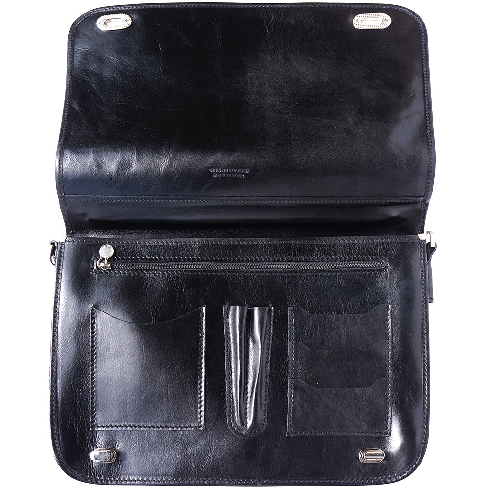 Leather briefcase with two compartments - made in Italy
