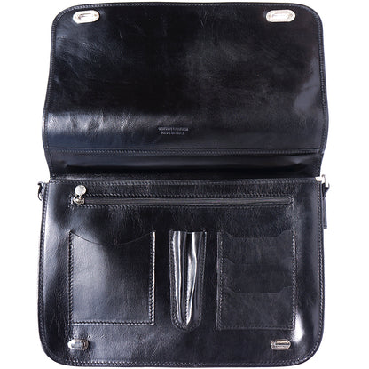 Leather briefcase with two compartments - made in Italy