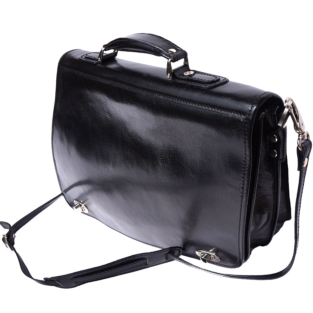 Leather briefcase with two compartments - made in Italy