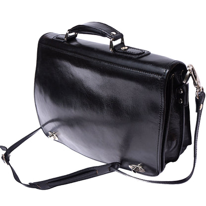 Leather briefcase with two compartments - made in Italy