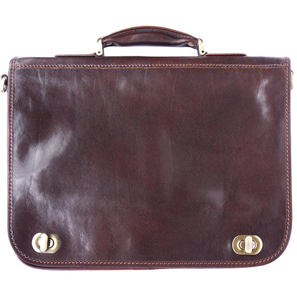 Leather briefcase with two compartments - made in Italy