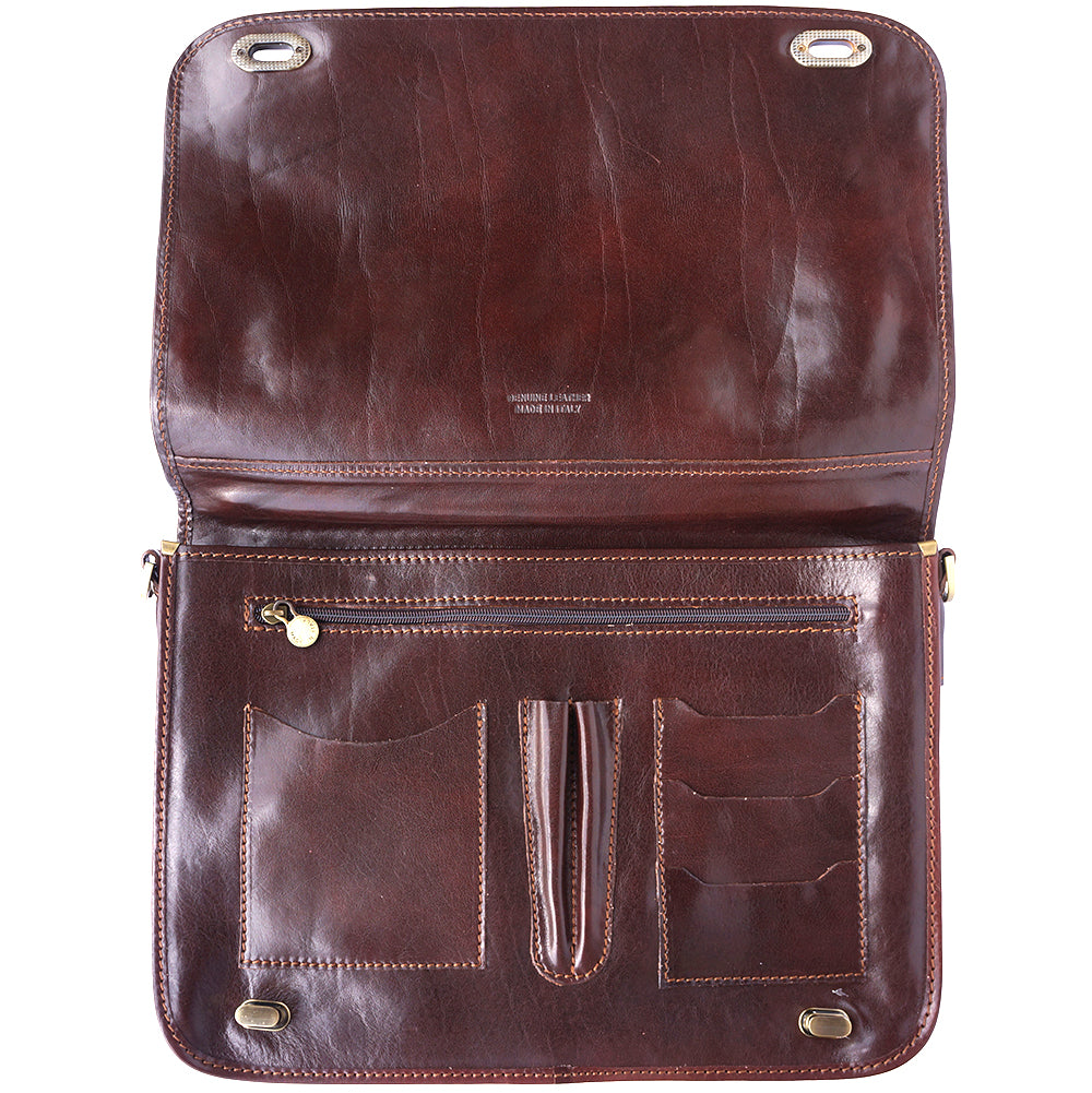 Leather briefcase with two compartments - made in Italy