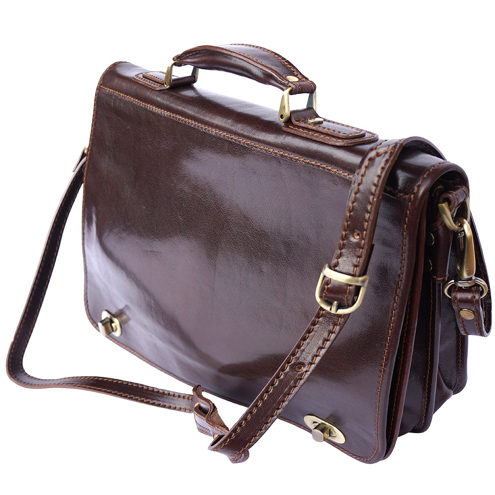 Leather briefcase with two compartments - made in Italy