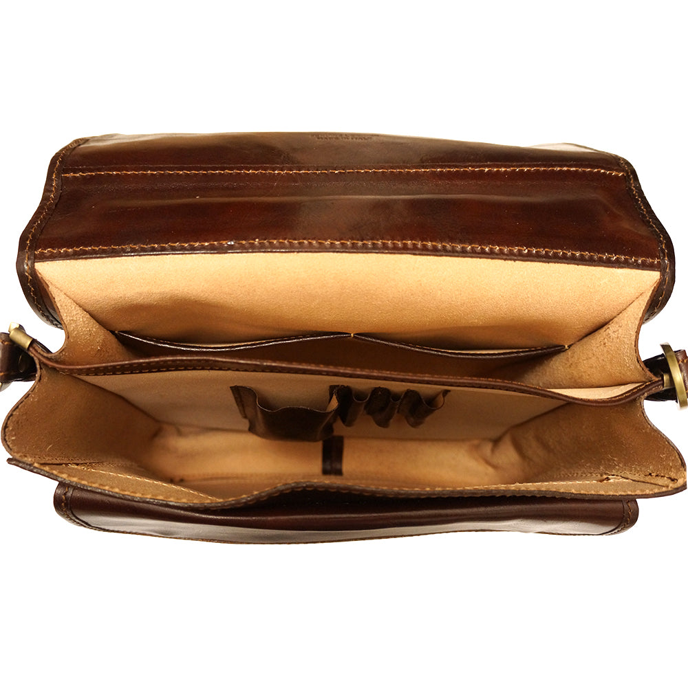 Leather briefcase with two compartments - Made In Italy