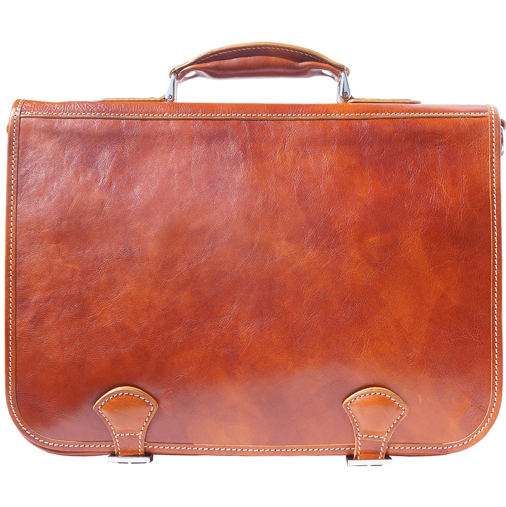 Leather briefcase in two compartments with double pockets on the front - Made In Italy